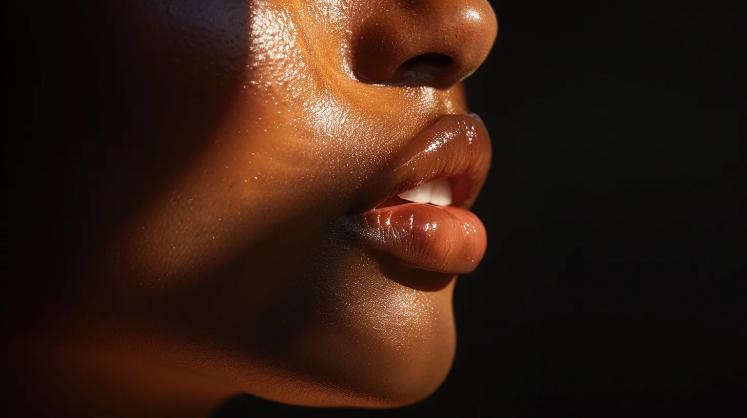 Close-up of luminous lips and balanced facial profile