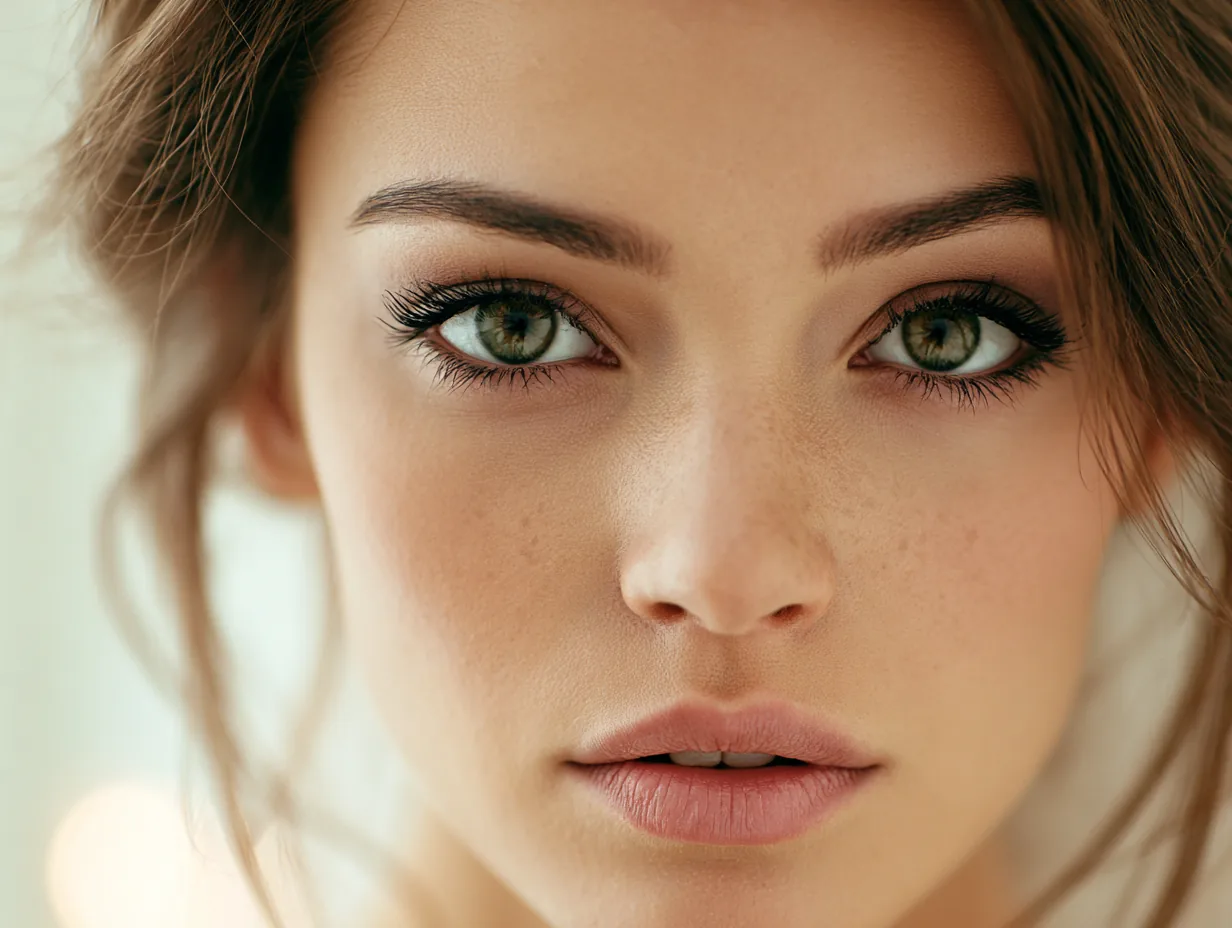 Close-up beauty portrait with bright eyes and smooth skin
