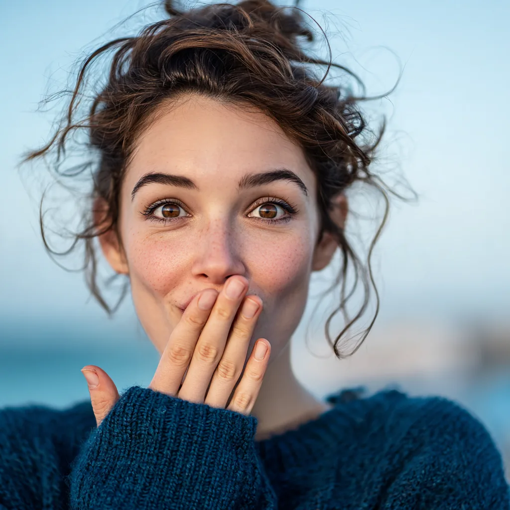 Bright coastal portrait with healthy skin