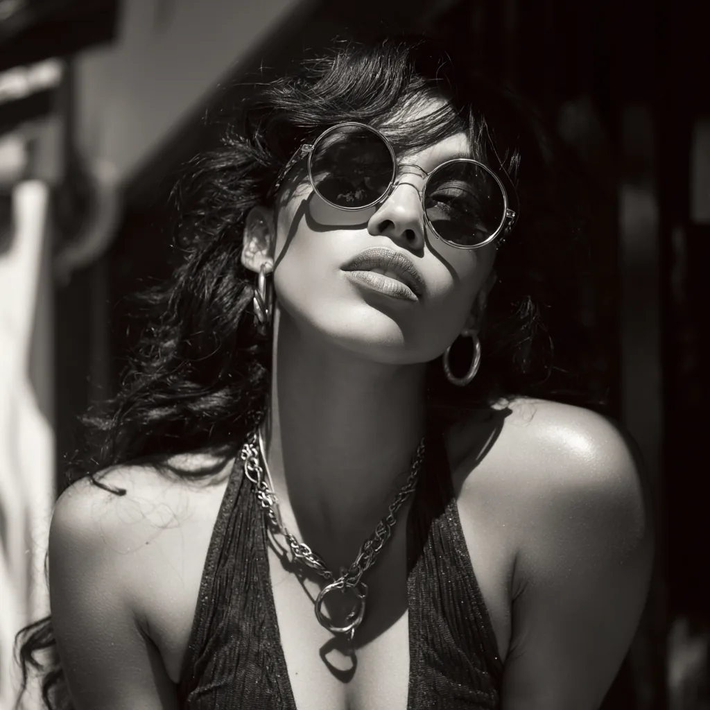 Black and white beauty portrait with sunglasses